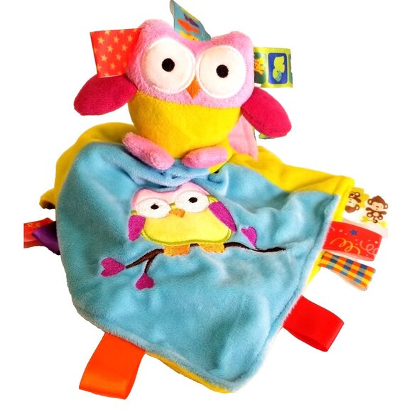 Jjovce Soft Cloth Owl Plush Lovey Security Blanket Baby Girl Rattle Tags Toy 13" - Picture 1 of 8
